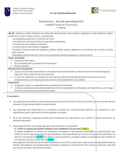 Pdf Solucionario Guía De Aprendizaje N°4€¦ · Departamento De Lenguaje