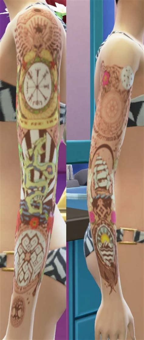 Mod The Sims Arm Tattoo For Him And For Her Black And Color By Argos93