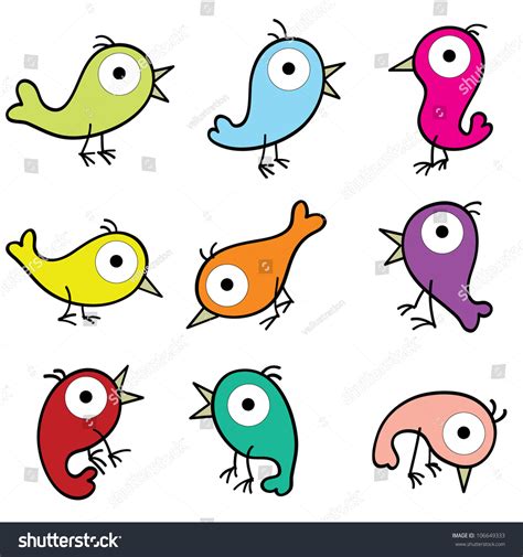 9 Sets Colorful Birds Cartoon Different Stock Vector