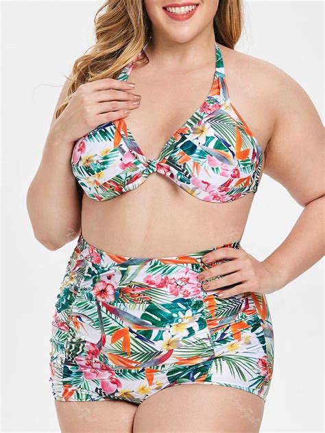 48 Off Floral And Leaf Print Plus Size Underwire Bikini Set Rosegal