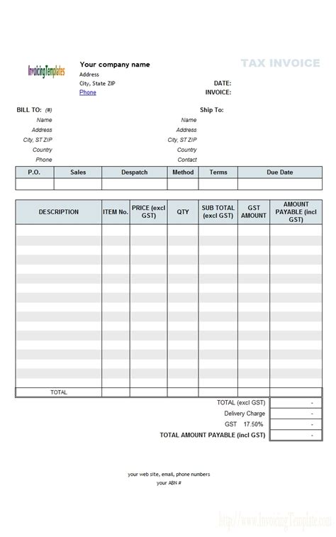 Australian Invoice Template Invoice Template Ideas