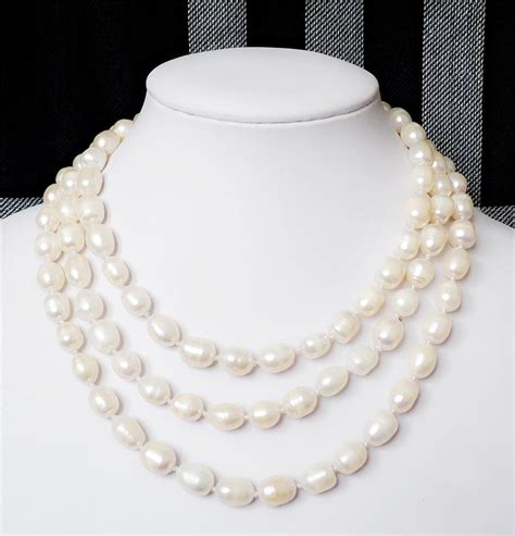 Aaaa9 10mm White Freshwater Cultured Rice Pearl Necklace 64 A0327