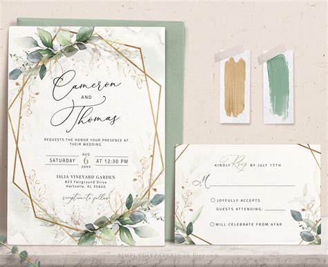 RSVP Card Green Watercolour Sage Printable Wedding Invitation Set