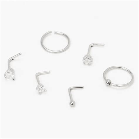 Silver 20g Star Heart Mixed Nose Rings 6 Pack Claires Us