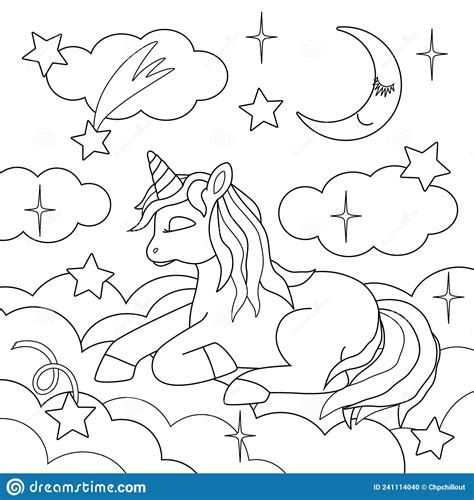 Cute Cartoon Unicorn Sleeps In The Sky Stock Vector Illustration Of