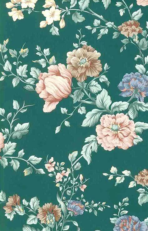 English Cottage Floral Vintage Wallpaper Peach Green Pink
