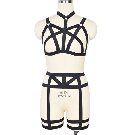 sexy harness body cage bondage inspired straps black elastic goth harajuku fetish lingerie sets
