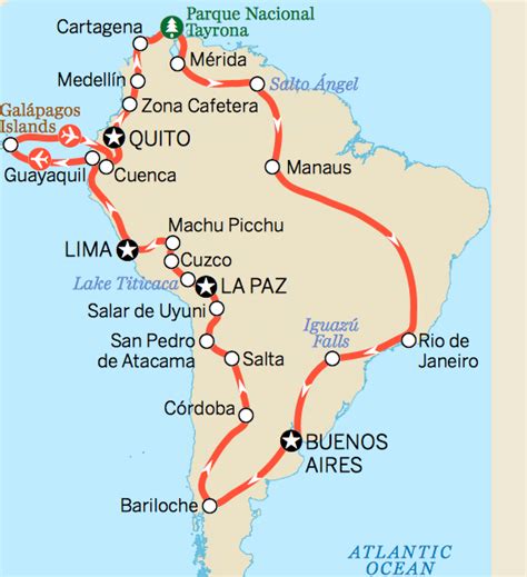 South America Itinerary Map Lp South America Travel South America