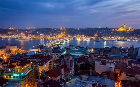 Turkey Istanbul City Night Houses Lights Wallpaper Travel And