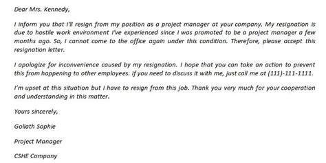 Resignation Letter Due To Hostile Work Environment And Its Sample