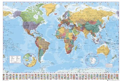 Grande Carte Du Monde Poster Affiche Murale Avec Drapeaux De Pays