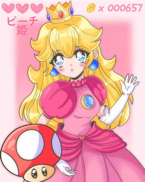 90s Anime Style Princess Peach Art Print Mario Nintendo Kawaii Etsy