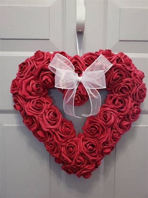 Red Heart Rose Wreath Red Rose Wall Decor Spring Door Wreath
