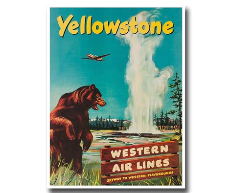Yellowstone National Park Art Print Travel Poster Vintage Home