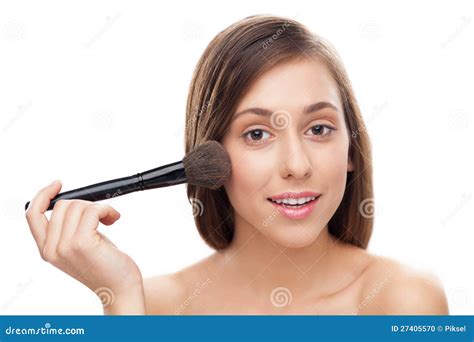 Young Woman Applying Blusher Stock Photo Image Of Caucasian Gorgeous