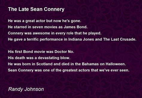 The Late Sean Connery Poem By Randy Johnson Poem Hunter