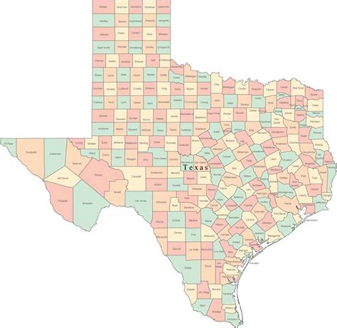 Multi Color Texas Map With Counties Map Resources