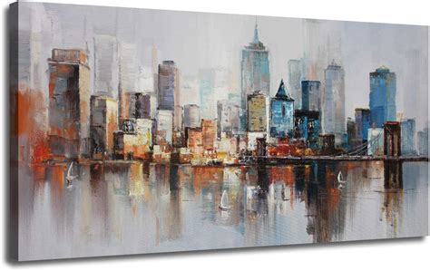 Amazon Com Arjun Brooklyn Bridge Lienzo Abstracto Moderno De Nueva York Pintura De Paisaje