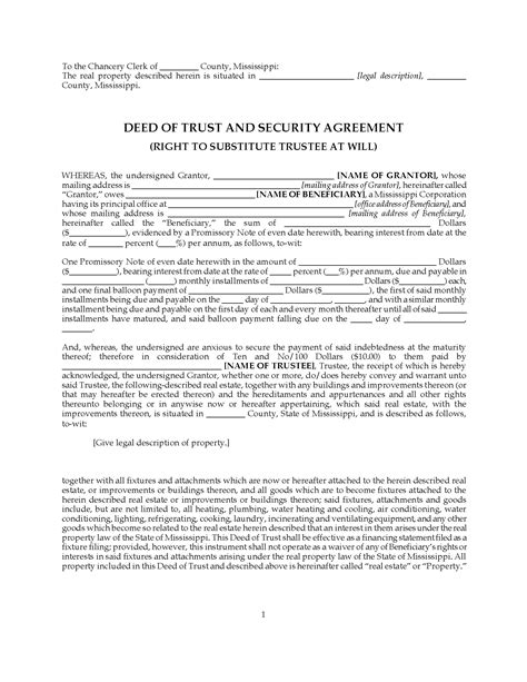 Mississippi Commercial Deed Of Trust And Security Agreement Legal