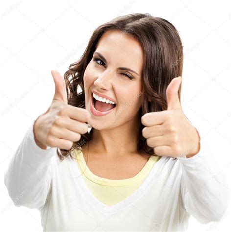 Woman Showing Thumbs Up Gesture Isolated Stock Photo G Studio