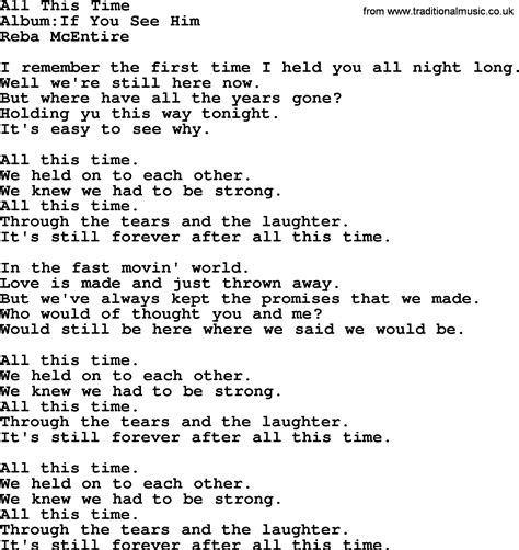 All This Time By Reba Mcentire Lyrics