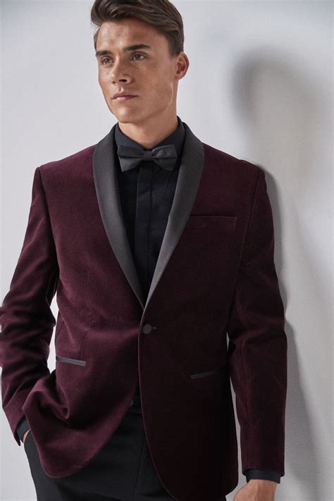 mens next burgundy regular fit velvet shawl collar tuxedo jacket red in 2020 shawl collar