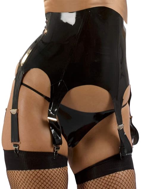 Honour Womens Sexy Suspender Belt In Rubber Black High Waisted With 6 Straps Uk