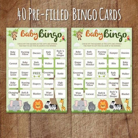 Safari Baby Shower Bingo Cards Printable Blank And Prefilled Etsy In