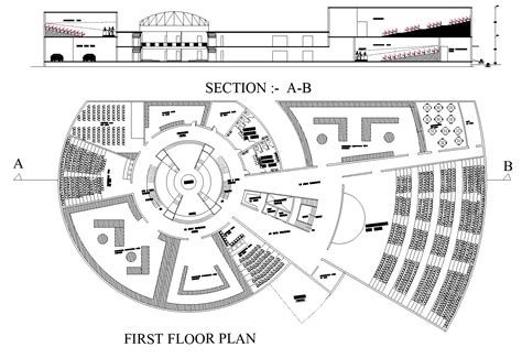 Cultural Centre Plan Detail Dwg File Cadbull