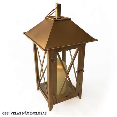 Lanterna Para Decoração E Iluminação Área Rustica Colonial Dourado