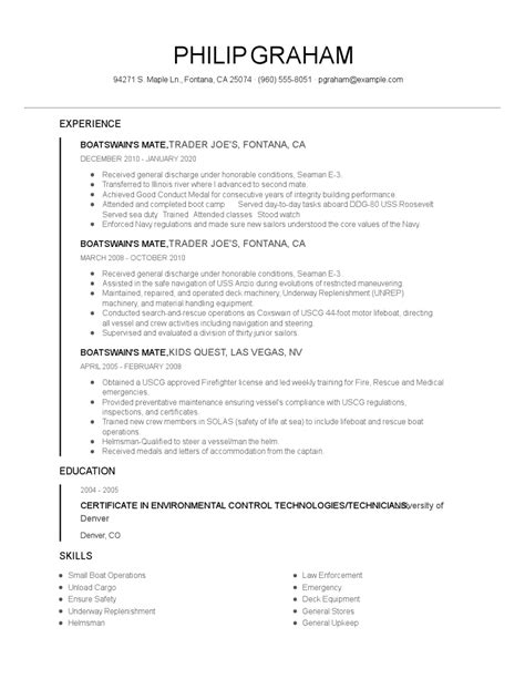 Get hired with the professional resume builder that will make you stand out of the crowd! Boatswain's Mate Resume Examples and Tips - Zippia