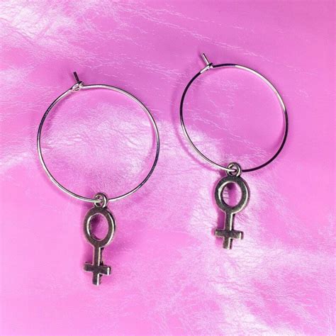 venus symbol hoop earrings female symbols lesbian earrings etsy