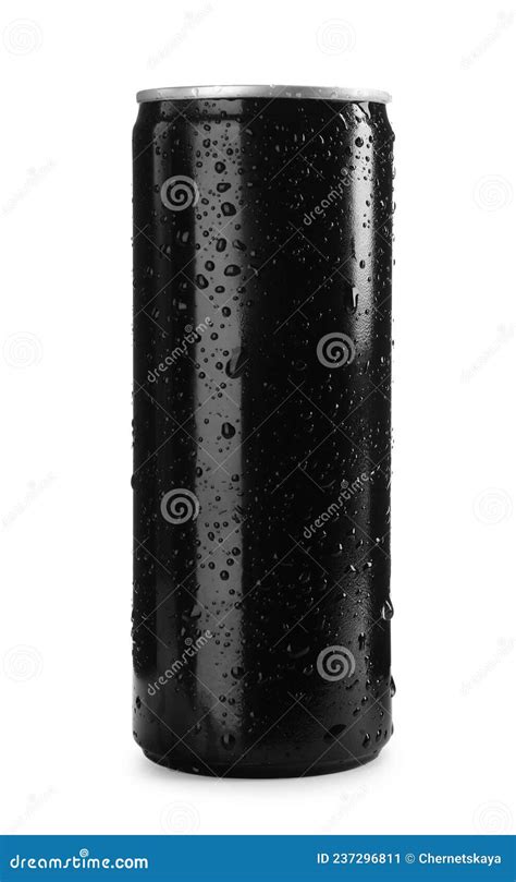 Black Can Of Energy Drink With Water Drops Isolated On White Mockup
