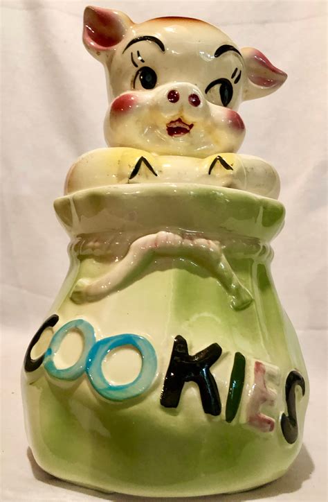 Vintage Mid Century Usa American Bisque Pottery Pig In A Poke Cookie Jar
