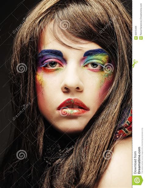 Beautiful Woman With Stylish Bright Make Up Stock Photo Image Of Lips