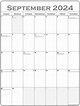 September 2020 Vertical Calendar | Portrait