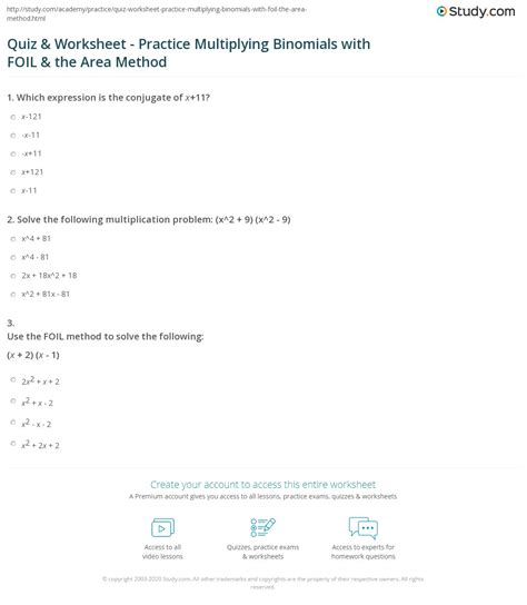 Multiply Binomials Worksheet