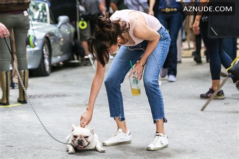 Selena Gomez Downblouse With A Puppy On The Set Of Her Upcoming Project