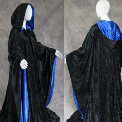 Wizard Black Robe With Hood And Sleeves Velvet Halloween Etsy