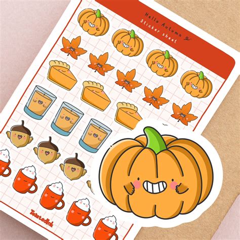 Cute Autumn Sticker Sheets Kawaii Autumn Planner Stickers Etsy