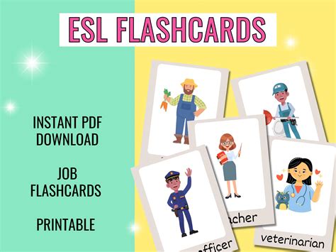 Esl Flashcards Jobs Careers Flash Cards Teaching Resources Etsy