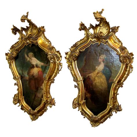 Pair Of Venetian Italian Oils In Carved Giltwood Frames At 1stdibs