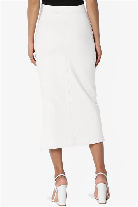 Themogan Womens S~3x Side Slit Ponte Knit High Waist Mid Calf Long Pencil Skirt