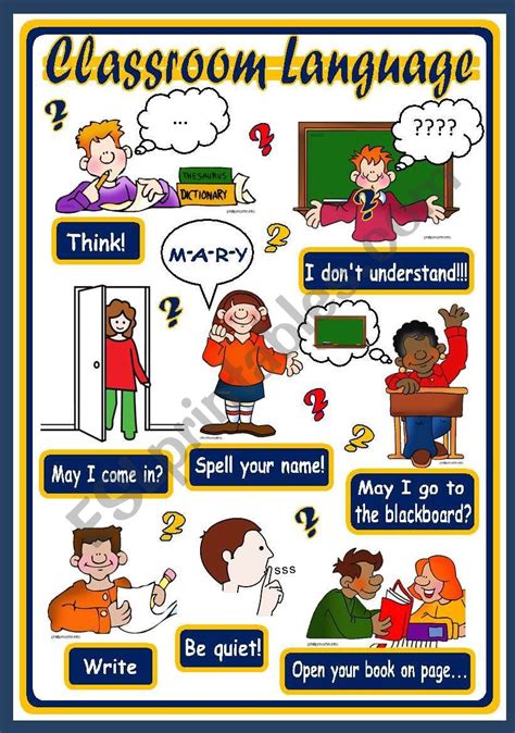 classroom language poster 2 esl worksheet by xani classroom language english classroom