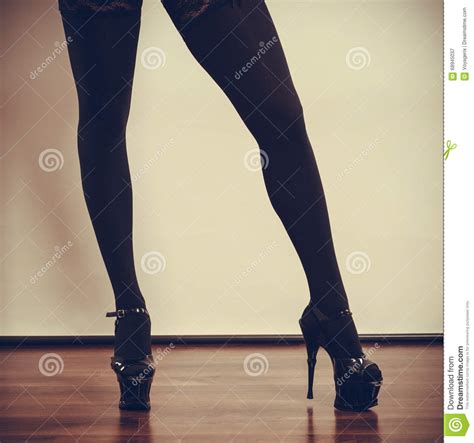 Long Female Legs In Black Stock Image Image Of Erotic 68945037