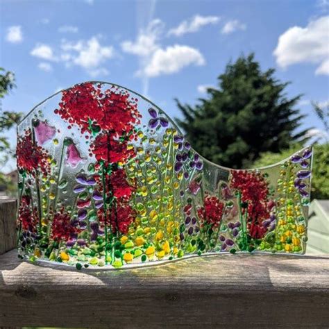 Wildflower Meadows 26cm Freestanding Fused Glass Art Wave Etsy Uk Fused Glass Art Wild