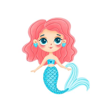 Premium Vector Illustration Of Cute Cartoon Mermaid With Pink Hair