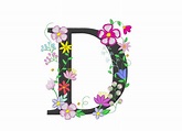 Floral letter D garden flag monogram lace swirl flowers block font and ...