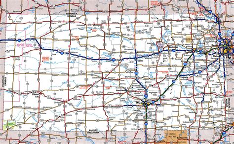 Laminated Map Large Detailed Roads And Highways Map Of Kansas State