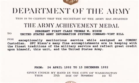 Army Achievement Medal Within Army Certificate Of Achievement Template
